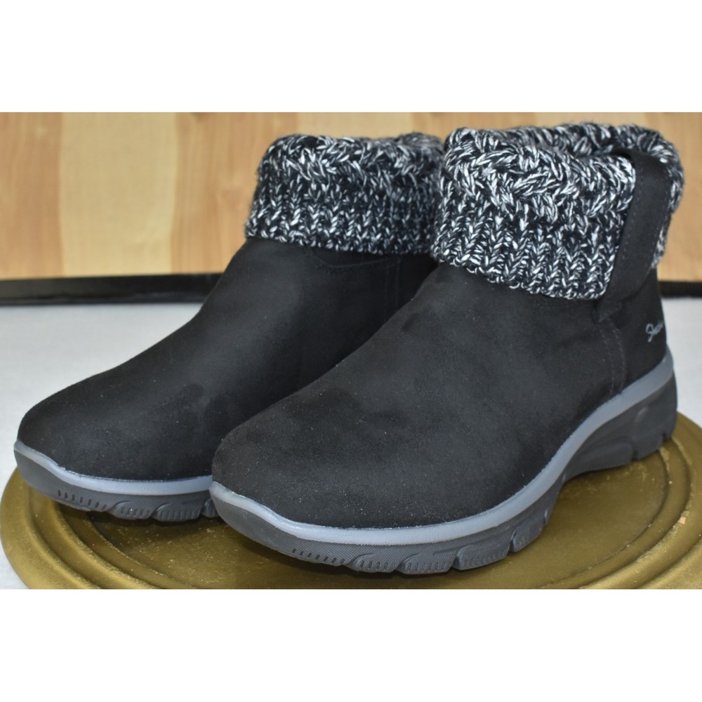 Skechers Easy Going Woman Boots Size 8 Black Suede Cozy Weather Ankle